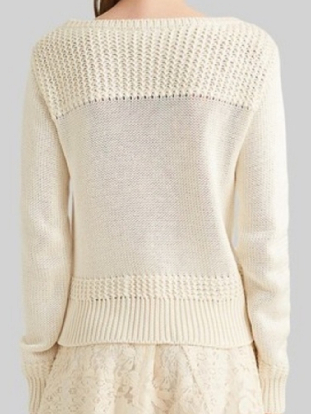 Lauren Ralph Lauren Cotton-Blend Boatneck Sweater Ivory Small - Picture 6 of 10